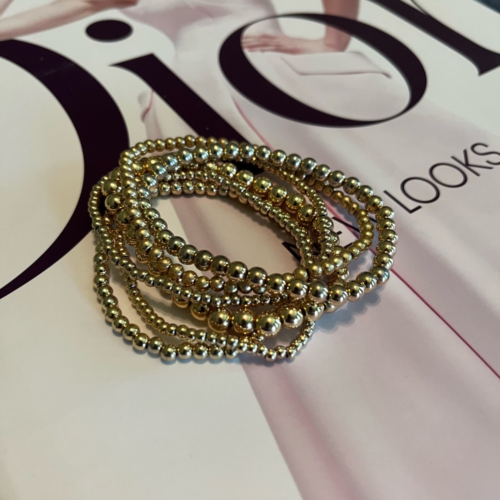 Set of 6 Gold Beaded Bracelets